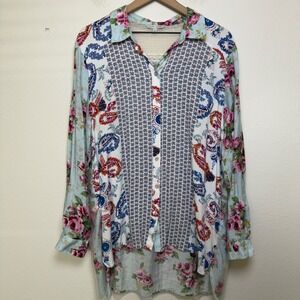 John Mark Women Patchwork Tunic Top Large‎ Floral Embroidered Artsy Lagenlook